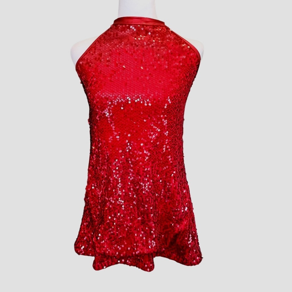Double Platinum Sequin Performance Tunic Womens Size S Red Halter Strappy Back